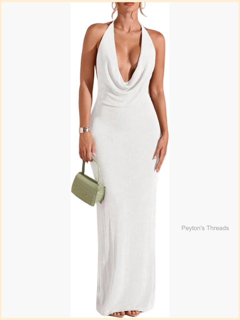 Elegant Halter Neck Backless Maxi Dress Deep V Bodycon Evening Party